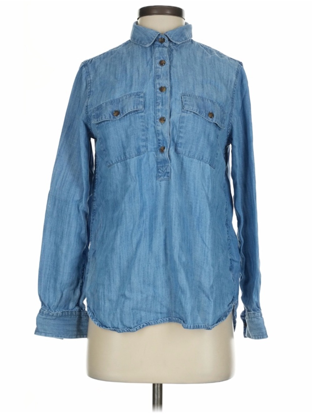 Lands' End Light Blue Chambray Button-Up Shirt Tencel 2X plus